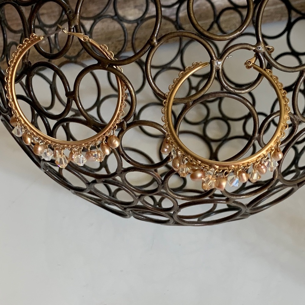 Gold tone hoops with tiny dangling  pearls
